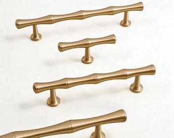Manijas estilo bambú de latón cepillado – Tiradores vintage de latón macizo para gabinetes