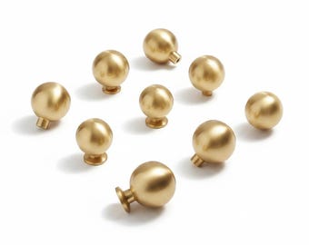 Solid brass round cabinet knobs: modern gold ball drawer pulls