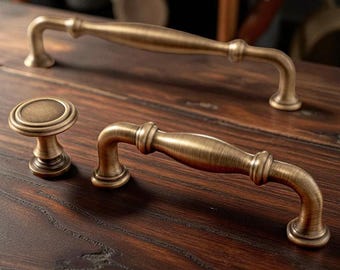 Manijas de gabinete de bronce antiguo de latón macizo: tiradores y pomos vintage para cajones
