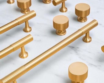 Solid Brass Cabinet Handles and Drawer Knobs | Brushed Gold Furniture Handles | Home Decor