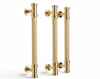 Luxury Ribbed Gold Cabinet Handles: Solid Brass Drawer Pulls & Knobs for Furniture