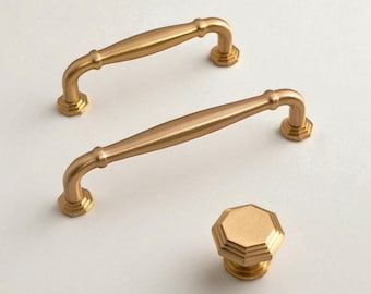 Manijas de latón macizo cepillado: tiradores de lujo para gabinetes de cocina y cajones de armario