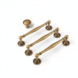Antique Brass Cabinet Handles and Knobs – Solid Brass Drawer Pulls for Kitchen, Wardrobe, Dresser