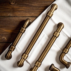 Antiek messing pijpvormige handgrepen – Massief messing kastgrepen voor keuken, lade, kledingkast