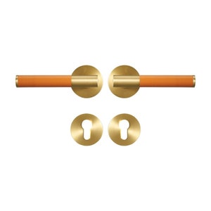 Orange leather modern door handle set for home or office