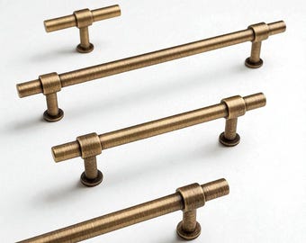Manijas en T de latón antiguo macizo: pomos y tiradores vintage para cajones
