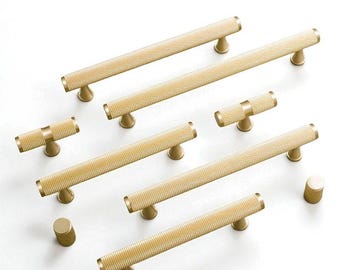 Knurled Solid Brass Cabinet Handles – Drawer Pulls & Knobs for Cabinets Gold Brass