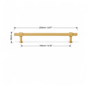 Brushed gold cabinet pull handle with 192mm hole spacing dimensions.