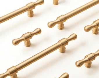 Solid Brass Handles & Knobs – Brushed Gold Modern Minimalist Cabinet Hardware