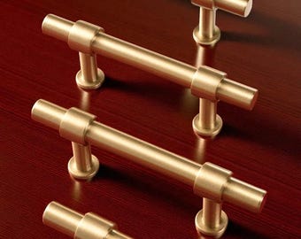 Manijas y pomos de latón macizo para gabinetes - Herrajes modernos de oro cepillado