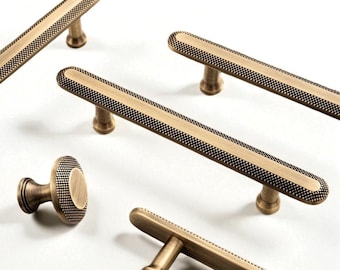 Tiradores moleteados de latón macizo antiguo: tiradores de rejilla de bronce para muebles