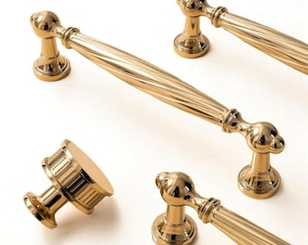 Manijas de lujo para gabinetes de latón dorado: tiradores y pomos de latón macizo para muebles