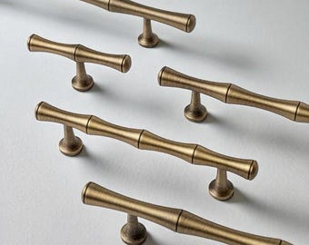 Puxadores de bambu em latão antigo – Puxadores de armário vintage em latão maciço
