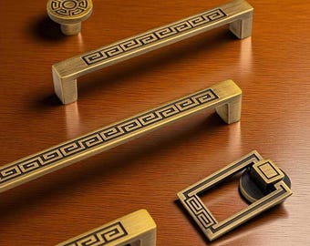 Tiradores de latón macizo – Tiradores antiguos cepillados con detalles de diseño oriental