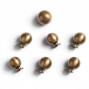 Antique brass round knobs: solid vintage cabinet & dresser hardware