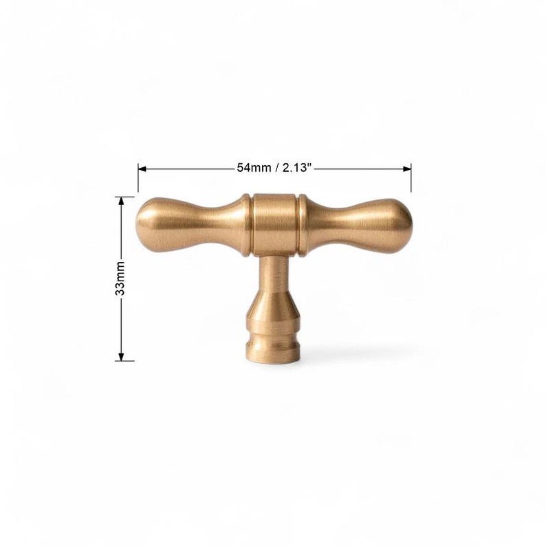 Dimension chart for brushed gold brass handle – minimalist cabinet drawer pull size guide.