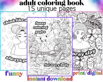 Adult Coloring Sheets funny unique sassy diverse instant download printable coloring book