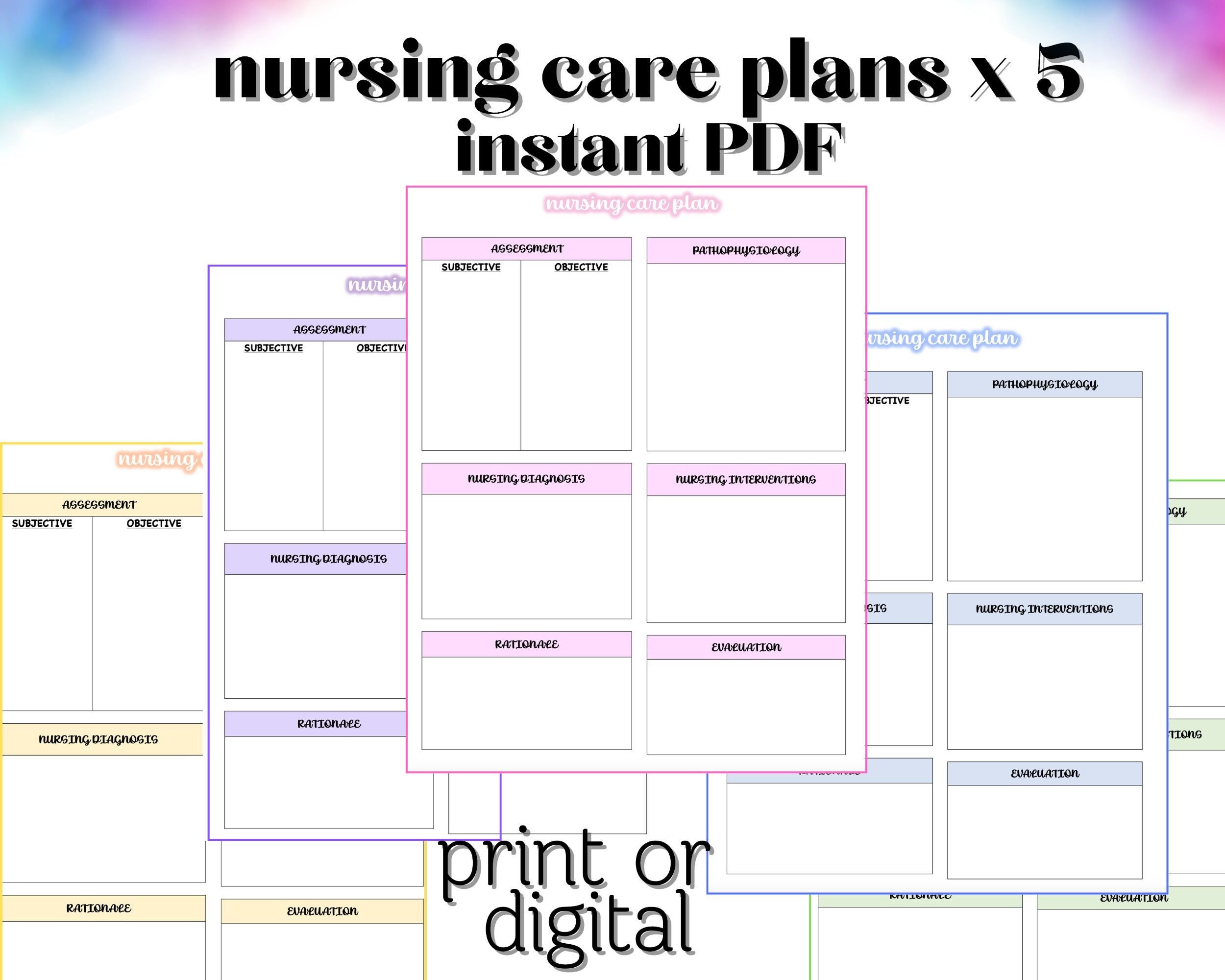 Nurse Care Plan Nursing Printable Digital Download Multicolor PDF - Etsy