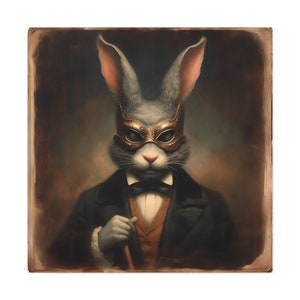 Hareitage Tales - Series 06/11 - Rabbit with Leather Mask Original Creepy Wall Art Classic Gallery Horror Gothic Surreal Brown