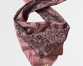 Wooly & Co.’s -DUSTY ROSE- Bandana, Hand dyed cotton paisley "Dusty Rose" Bandana: A hand-dyed paisley cotton piece.