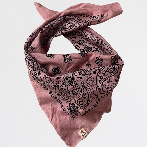 Wooly & Co.’s -DUSTY ROSE- Bandana, Hand dyed cotton paisley "Dusty Rose" Bandana: A hand-dyed paisley cotton piece.