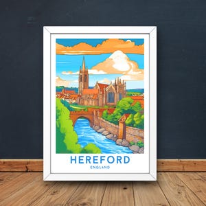 Hereford Castle England Poster Frame Wall Art, Hereford  Print, Hereford  City Town Print Gift Digital