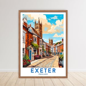 Exeter Wall Art, Poster, Exeter England City Gift Digital Print, Exeter Wall Art Frame