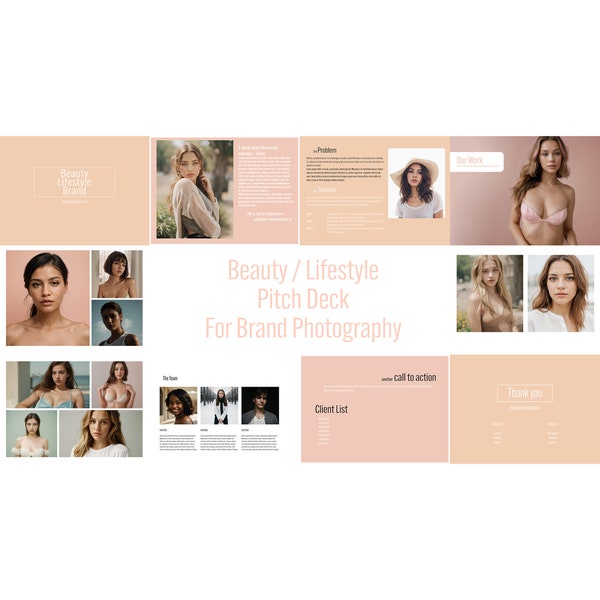 Beauty and lifestyle pitch deck for brand photography, commercial, and social media.