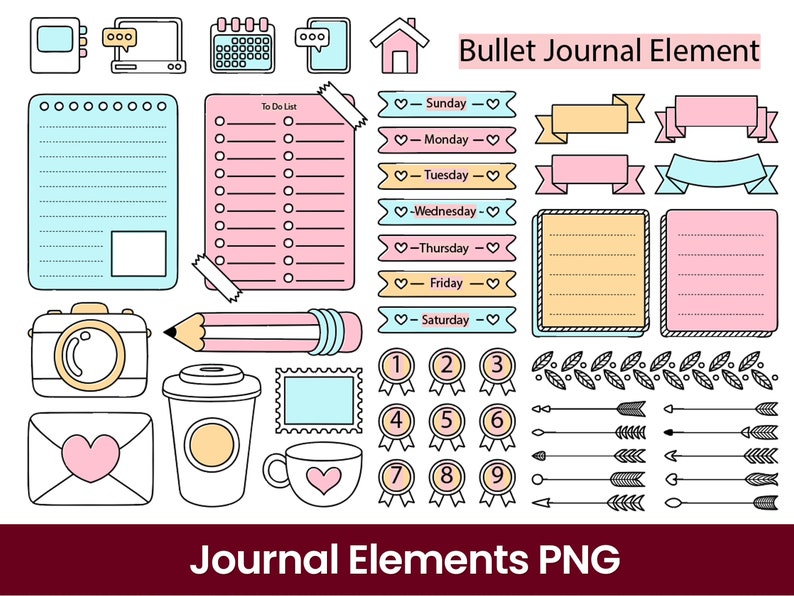 Colorful Journal Elements Png Digital, Good Notes Planner, iPad Planner ...