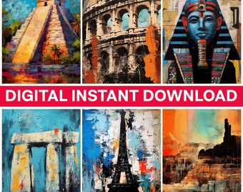 World Landmarks Png, Travel Png, Eiffel Tower, Colosseum, Chichen Itza, Stonehenge, Grand Canyon Digital Bundle Png