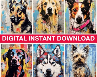 Dog Breeds Png, Dog Art Png, German Shepherd, Golden Retriever, Husky Png, Yorkshire Terrier, Dog Lover Gift, Digital Bundle Png