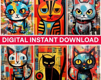 Abstract Cats Png, Cartoon Cat Png, Cat Clip Art, Cat Bundle, Cat Design, Cute Cat Png, Digital Bundle Png, Instant Download