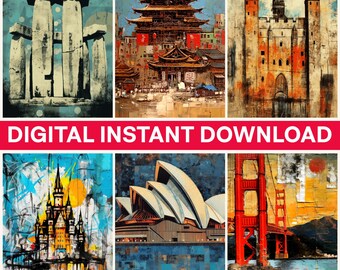 World Landmarks Png, Digital Bundle Png, Stonehenge Png, China Temple, Tower of London, Sydney Opera House, Golden Gate Png