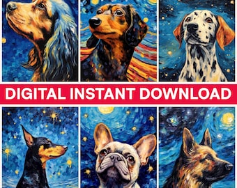 Dog Breeds Png Bundle, Starry Night Dog Png, Dog Digital Art, Dog Lover Gift, Dachshund Png, Dalmatian Png, German Shepherd