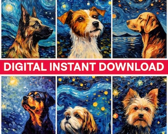Starry Night Dogs Png, Dog Breeds Png, Art Dog Png, Dogs Clip Art, German Shepherd, Rottweiler, Yorkshire Terrier, Jack Russell, Labrador
