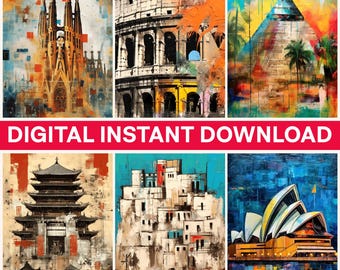 World Landmarks Png, Travel Png, Colosseum Png, Sydney Opera House, Sagrada Familia, Digital Bundle Png, Instant Download