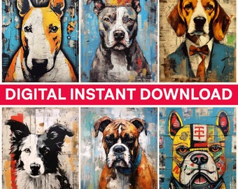 Dog Breed Png Bundle, Artistic Dog, Dog Art Png, Dog With Crown, Boxer Png, Bull Terrier, Pet Png, Digital Download Png