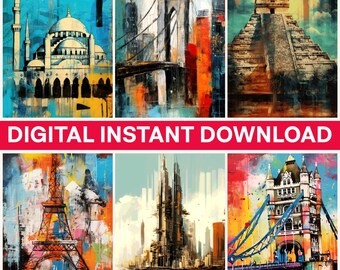 World Landmark Png, City Travel Png, Building Art, Travel Art Png, Eiffel Tower Png, Digital Bundle Png, Instant Download