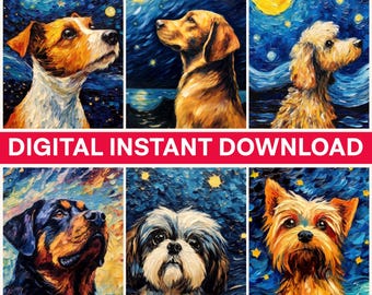 Starry Night Dogs Png, Dogs Png, Dog Clip Art, Dog Breeds, Dog Mom Png, Dog Lover Gift, Digital Bundle Png