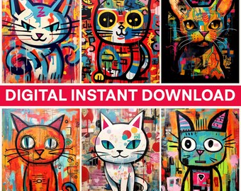 Colorful Cat Png Bundle, Cartoon Cat Art, Cute Kitten, Cat Lover Gift, Cat Wall Art, Digital Download