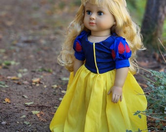 Princess Snow White Yellow dress with blue puffed sleeves 18" Doll Dress
