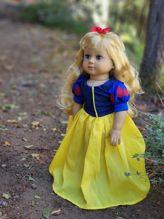 Princess Snow White Yellow dress with blue puffed sleeves 18" Doll Dress Princess Snow White Yellow dress with blue puffed sleeves 18" Doll Dress