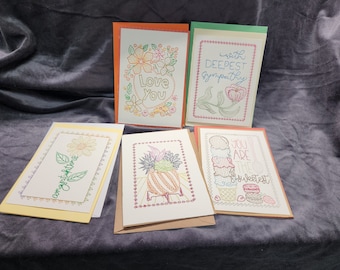Blank Embroidered Cards Set of 5 - Etsy