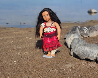Island Princess grass skirt, top, necklace outfit for 18 inch doll.