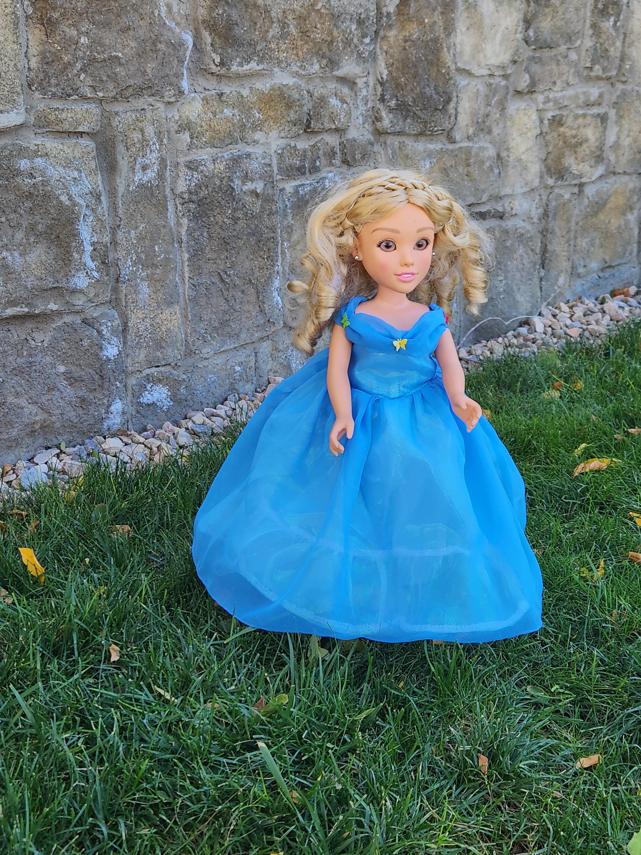 Blue Cinderella gown with butterflies. 18" Doll Dress
