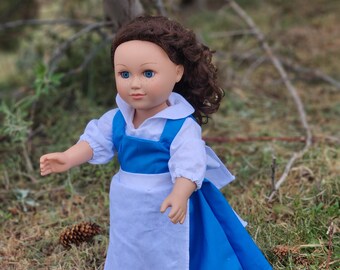 Belle country blue dress with white apron that fits 18" Doll