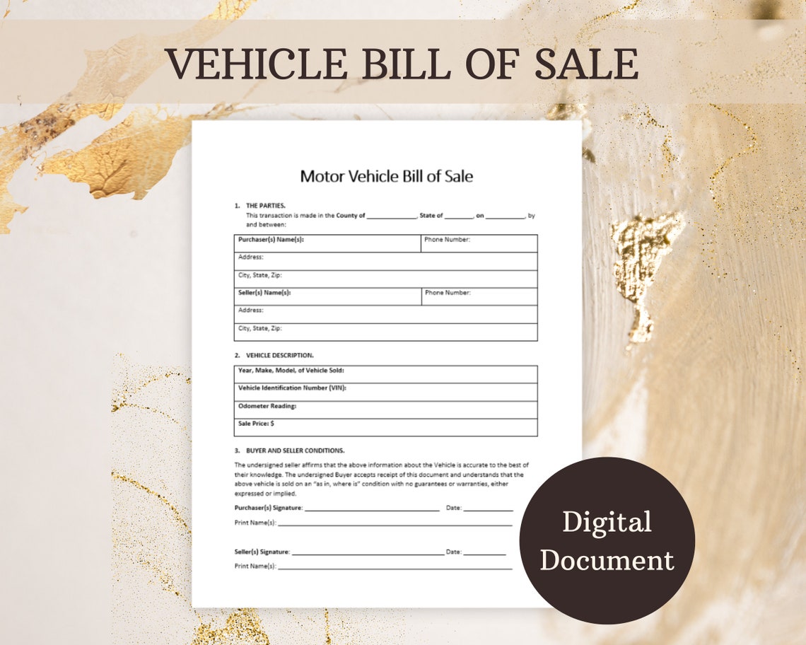 Car Bill of Sale Asis Template Instant Digital Download and Print Car Car Bill of Sale Asis Template Instant Digital Download and Print Car