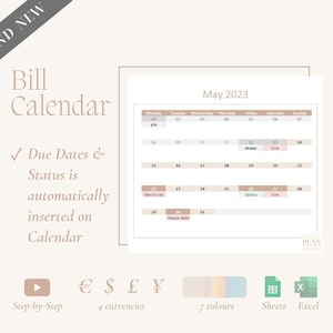 Bill Calendar, Bill Tracker, Monthly Expenses, Monthly Bill Planner, Bill Payment Tracker, Bill Spreadsheet, Bill Planner Template