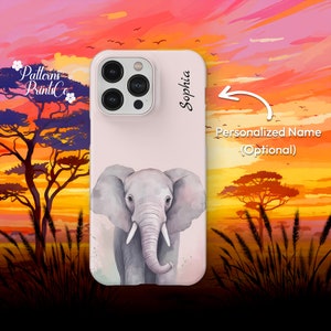 Personalized Name Baby Elephant Phone Case Cute White Elephant Print Art Cover for iPhone 14 13 12 11 Pro Max Mini Iphone 14 Plus X Xs Xr