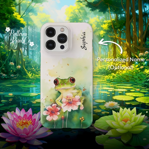 Personalized Name Frog Phone Case Cute Animal Lover Gift Sleek Frog Art Print Cover for iPhone 14 13 12 11 Pro Max Mini Iphone 14 Plus X Xs